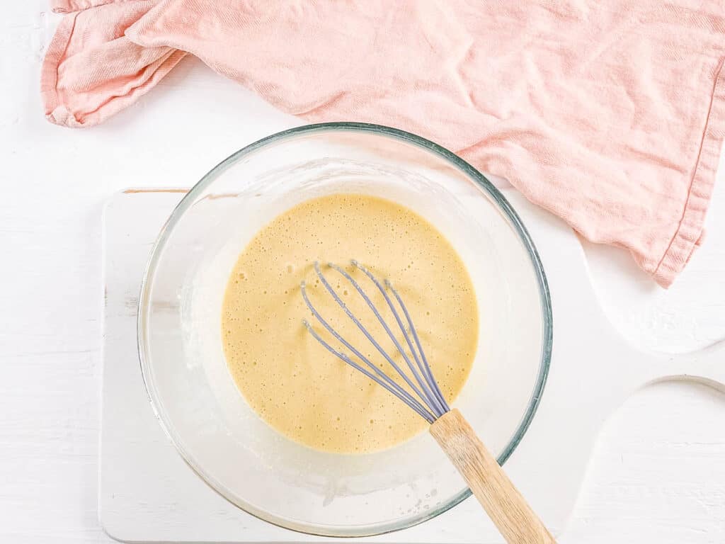 Pancake batter in a mixing bowl.