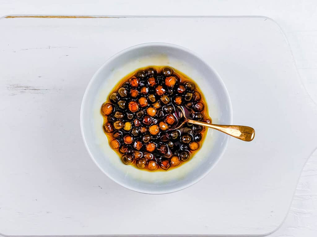 Cooked boba pearls in a bowl.