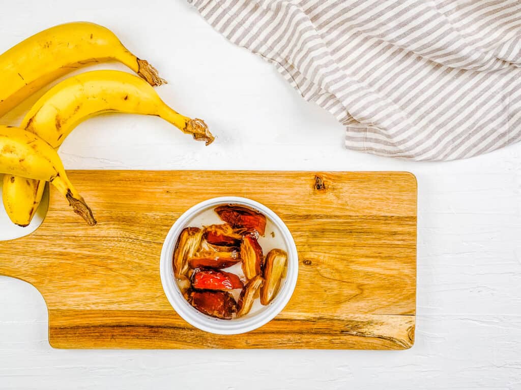 Dates for caramel nut ice cream in a small bowl.