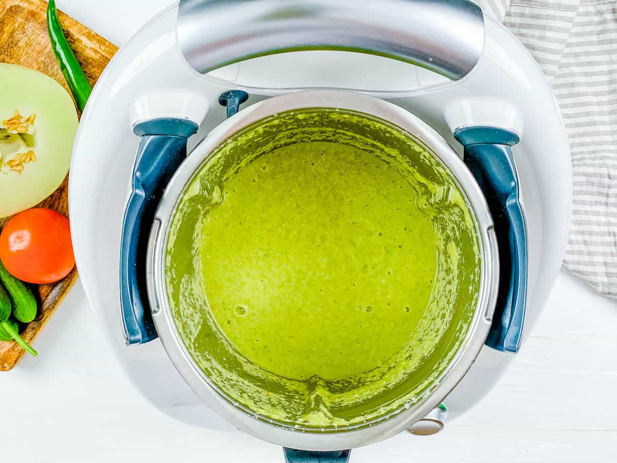 Cold cucumber soup in a blender.