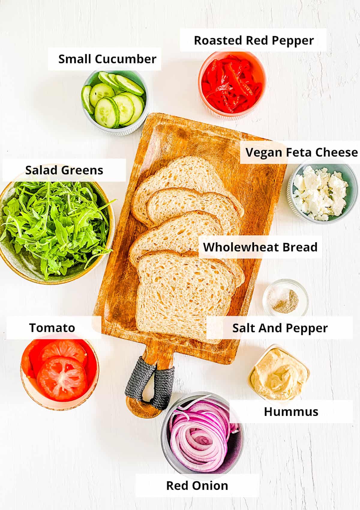 Ingredients for panera mediterranean veggie sandwich (copycat recipe).