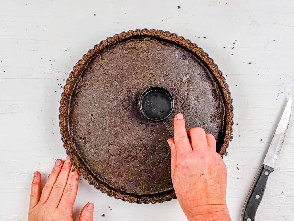 Tart crust pressed into baking dish.