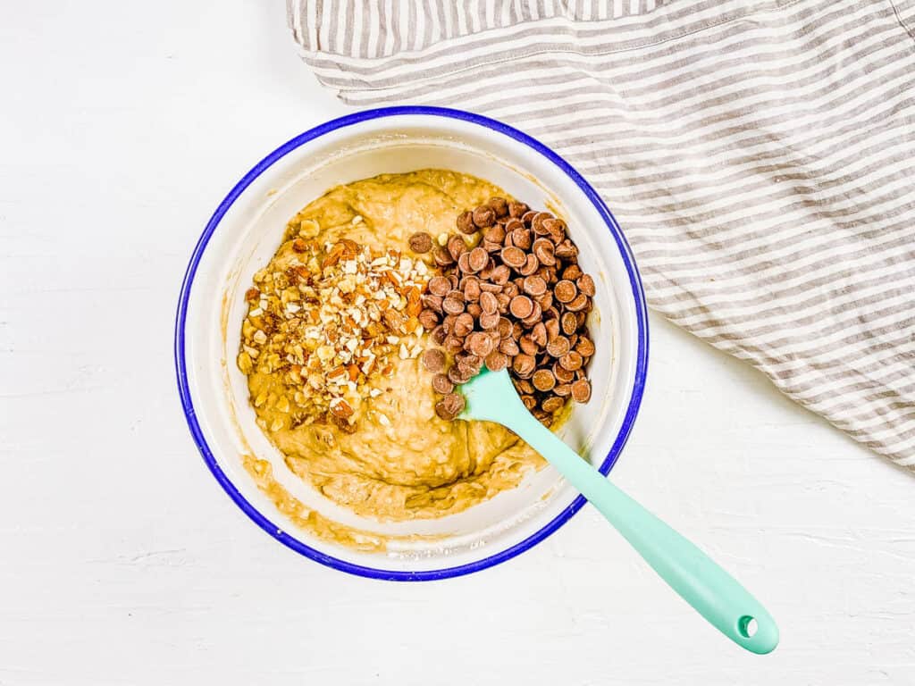 Healthy muffin batter in a mixing bowl.