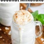 two coconut milkshakes with coconut on top