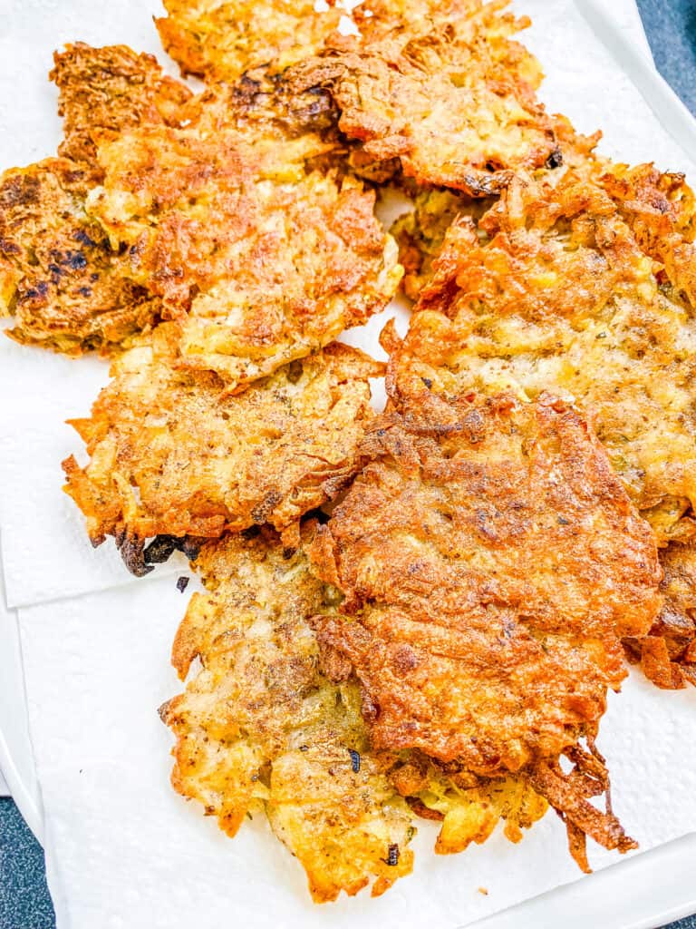 Vegan latkes on a plate.