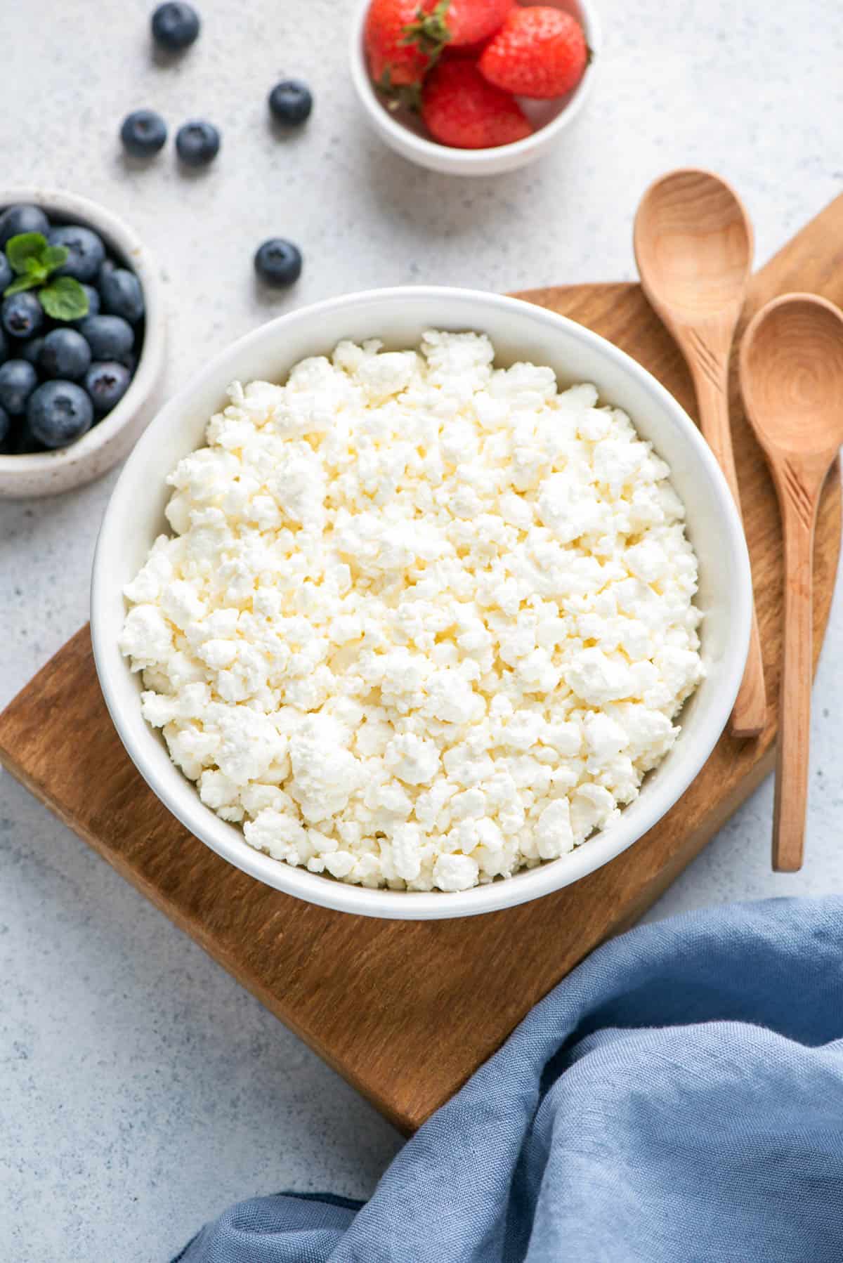 Fresh ricotta cheese in a bowl.