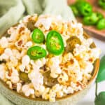 Jalapeno popcorn in a green bowl.