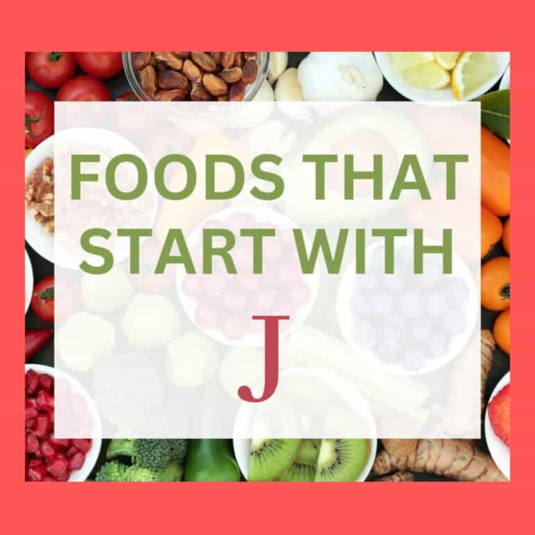 Foods That Start With J Logo on a pink background.