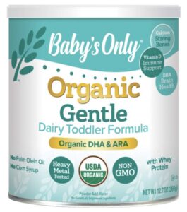 Can of Baby's Only Dairy Toddler Formula with DHA/ARA.