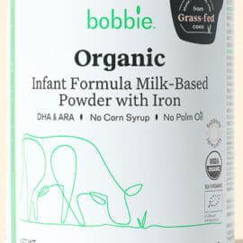 Can of Bobbie organic infant formula.