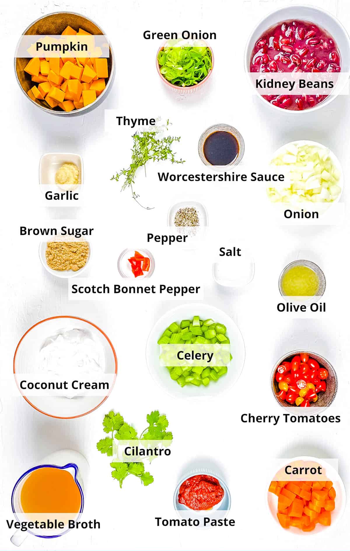 Ingredients for healthy stewed beans recipe on a white background.