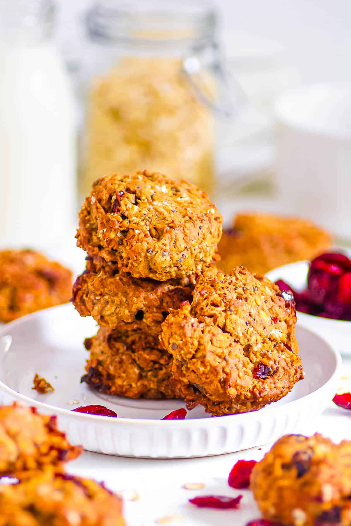 Healthy gluten free vegan breakfast cookies served on a white plate.