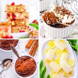 Collage of vegan gluten free dessert recipes on a white background.