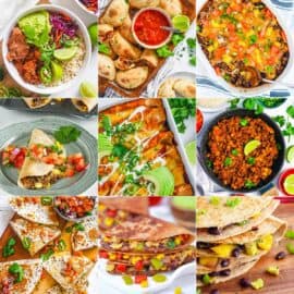 Collage of different vegetarian Mexican recipes.