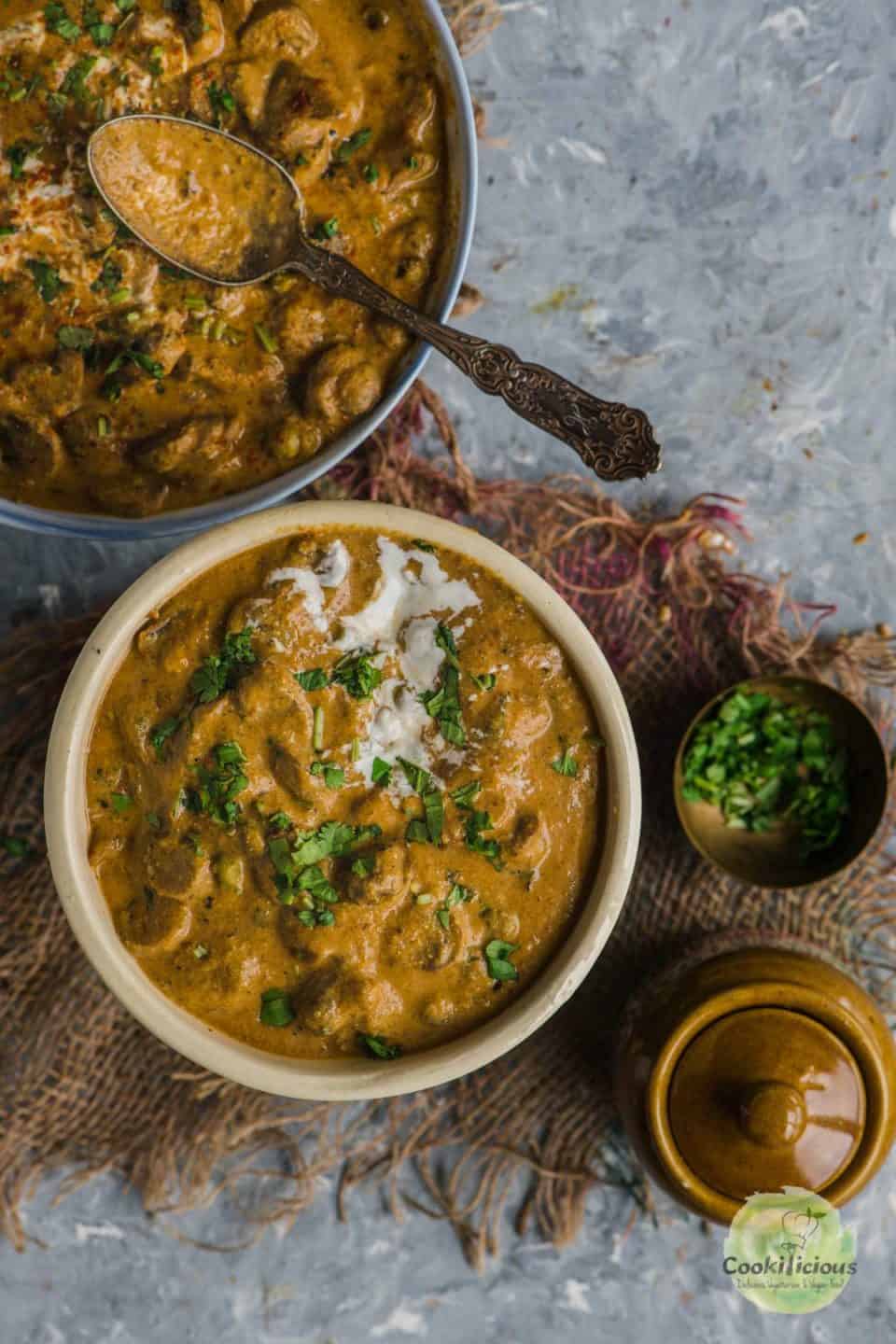 Mushroom Masala served in a small bowl