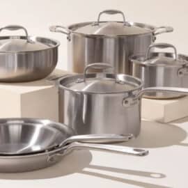 Made In Cookware pots and pans on a white background.