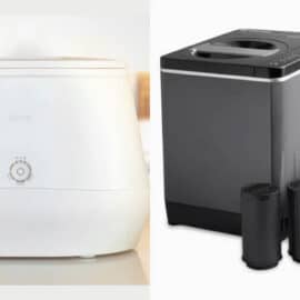 Lomi composter side by side with the Vitamix FoodCycler composter on a countertop.