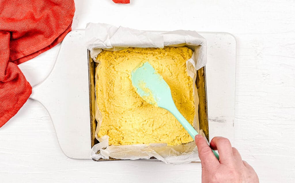 Cornbread batter in a baking dish.