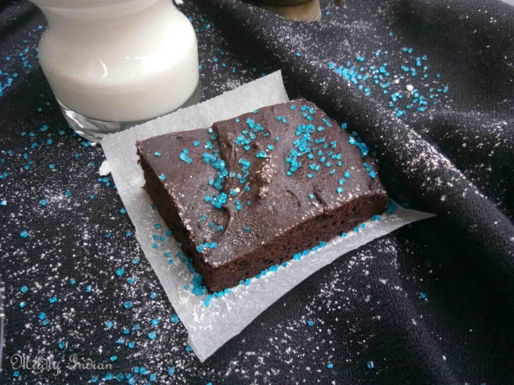 Tofu brownies on a black countertop.