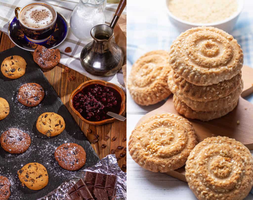 Collage of cookies on a white background.