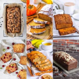 Collage of easy quick bread recipes on a white background.
