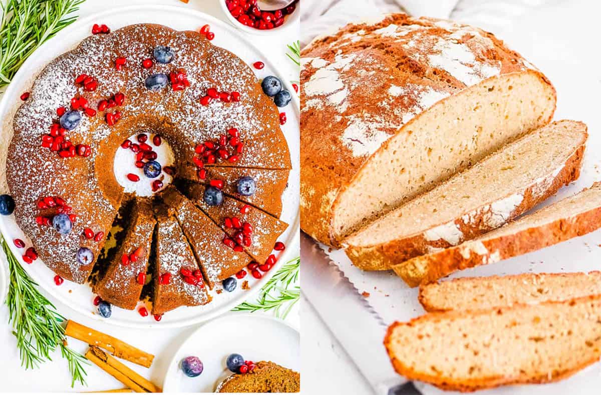 No yeast bread recipes including gingerbread and gluten free bread on a white background.