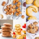 Collage of cookies made from a list of easy vegan cookie recipes on a white background.