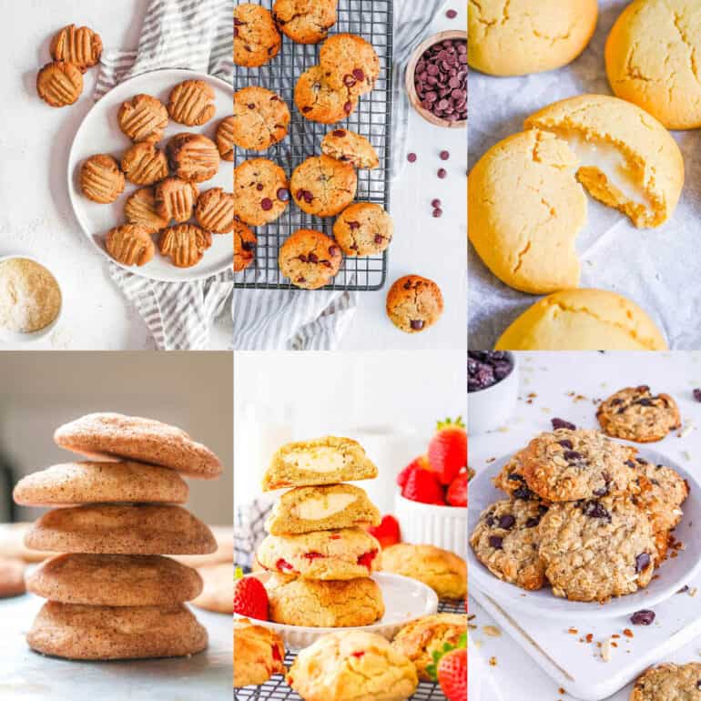 Collage of cookies made from a list of easy vegan cookie recipes on a white background.