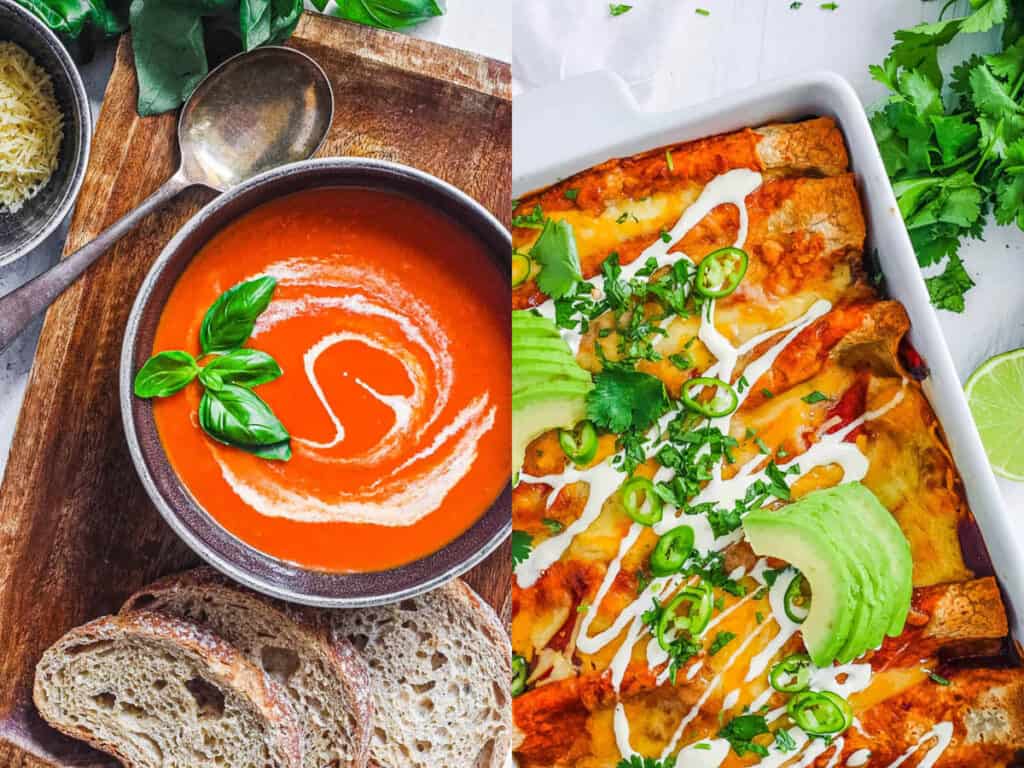 Collage of vegan keto recipes on a white background.