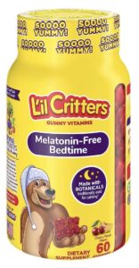 Bottle of Lil Critters bedtime vitamin for kids - melatonin free.