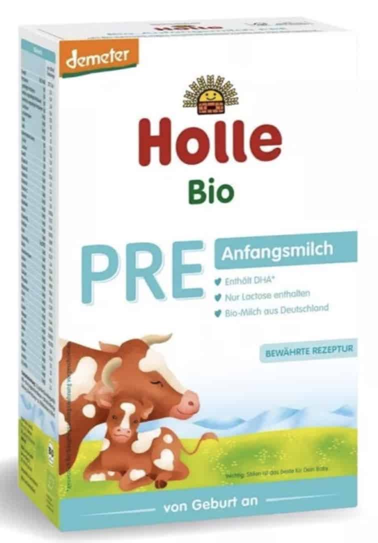 Box of Holle PRE infant formula on a white background.