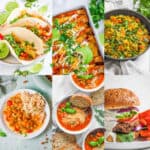 Collage of vegan dinner recipes on a white background.