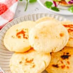 3 ingredient vegan arepas served on a white plate.