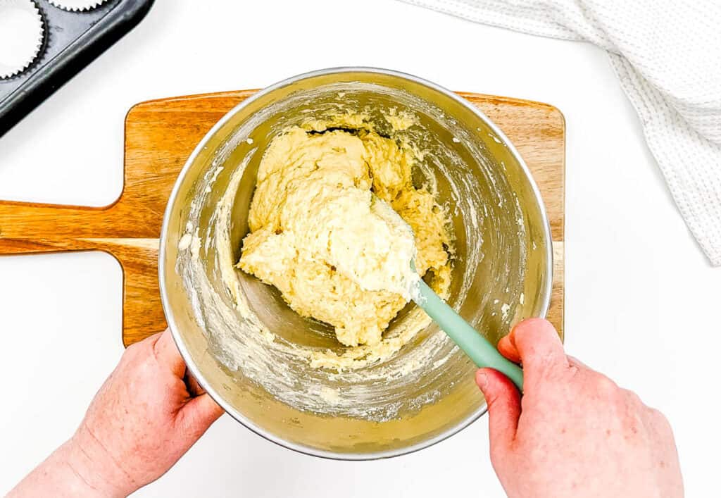 Butter creamed in a mixing bowl.