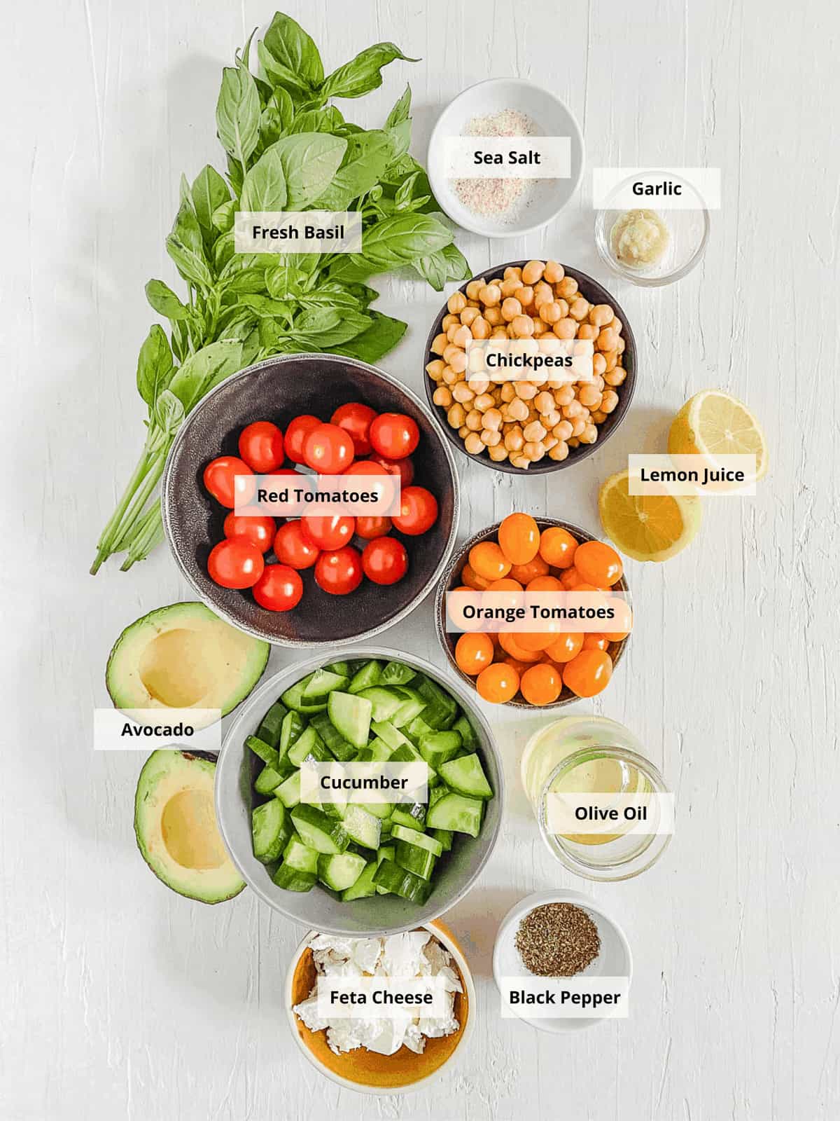 ingredients for tomato avocado cucumber salad