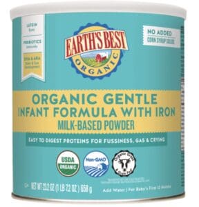 Can of Earth's Best gentle infant formula.