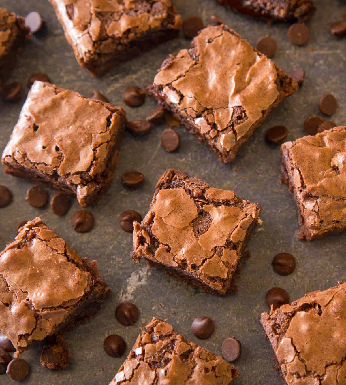 Low sugar desserts: Black bean brownies on a black cutting board.