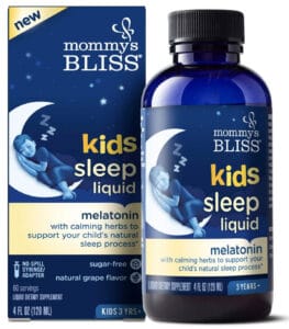 Bottle of Mommy's Bliss liquid melatonin for kids.