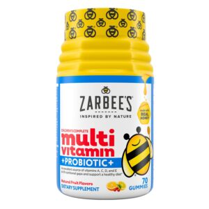 A shot of the zarbee's multi vitamin + probiotic bottle.