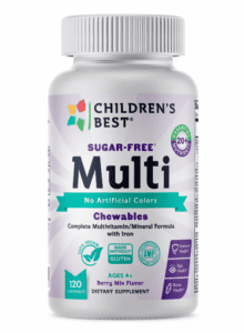 A shot of children's best multivitamin with iron on a white background.
