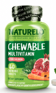 A bottle of naturelo multivitamins on a white background.