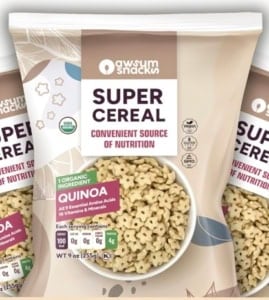 Awsum snacks quinoa super cereal package.