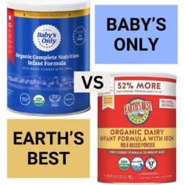 Baby's Only vs. Earth's Best baby formula diagram with both formula cans on a white background.