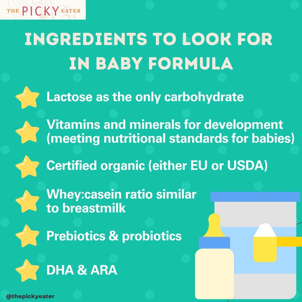 Graphic describing the best organic baby formula ingredients.