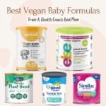 Collage of the best vegan baby formulas (Sprout, Else, Similac, Gerber, Enfamil)