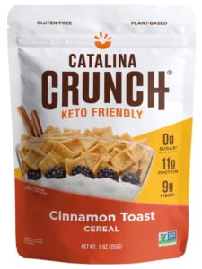 Bag of Catalina Crunch cereal on a white background.