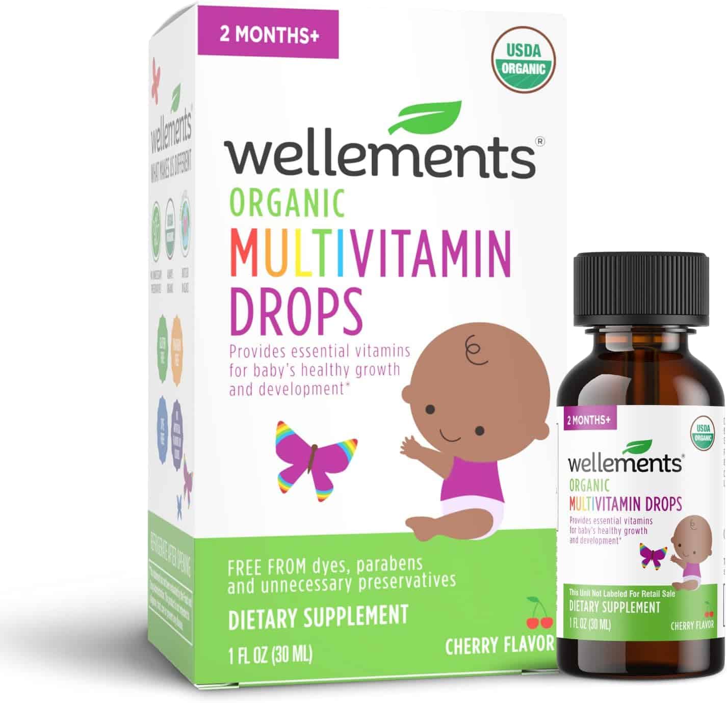 Bottle of Wellements Organic Multivitamin drops for infants.