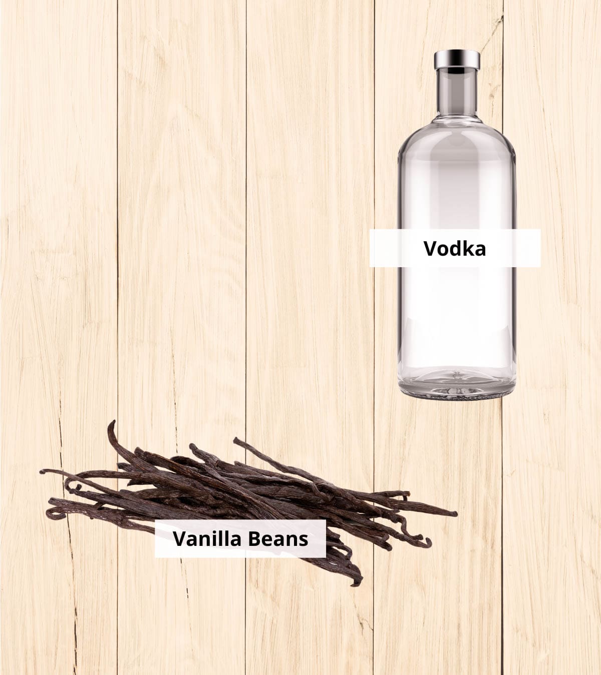 Ingredients for how to make vanilla extract at home.
