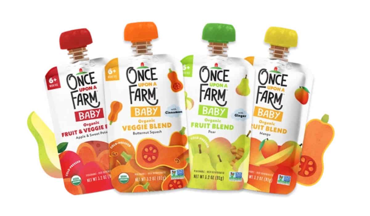 Once upon a farm brand baby food pouches.