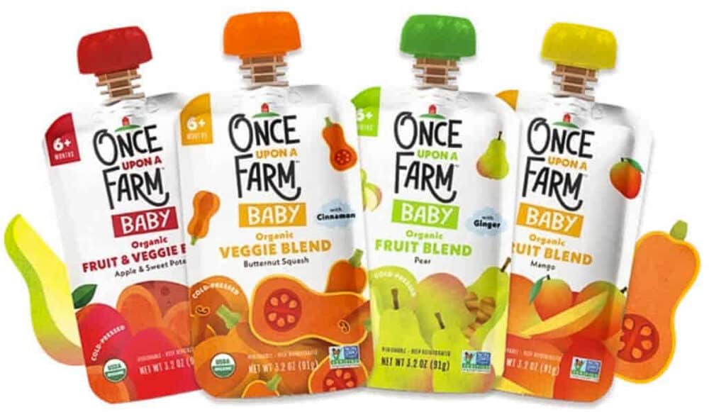 Once upon a farm brand baby food pouches.
